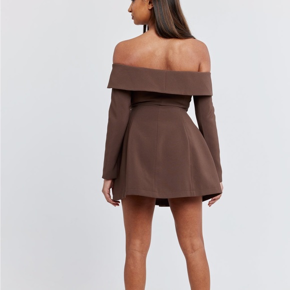Odd Muse The Ultimate Muse Button Up off shoulder long sleeve Mini Dress Brown - Picture 5 of 9